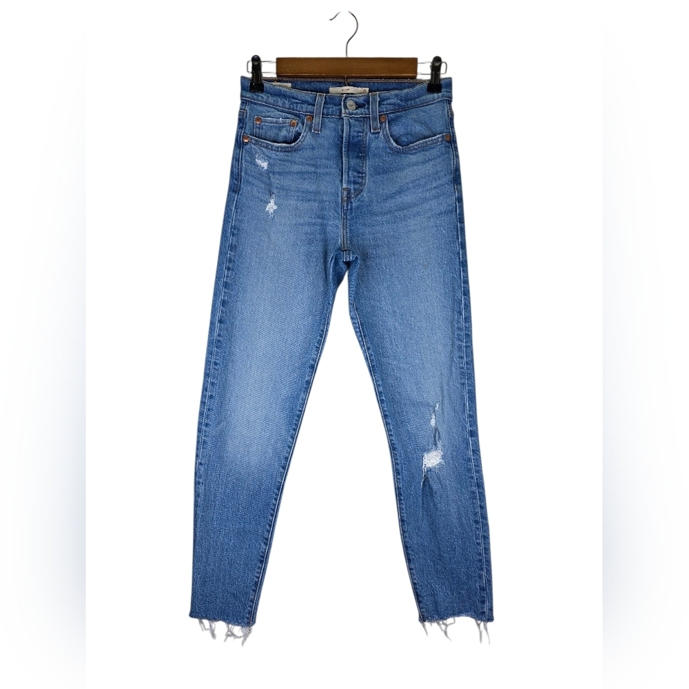 Levi's Wedgie Fit Women's Button Fly Classic Distressed Jeans Raw Hem Size 25